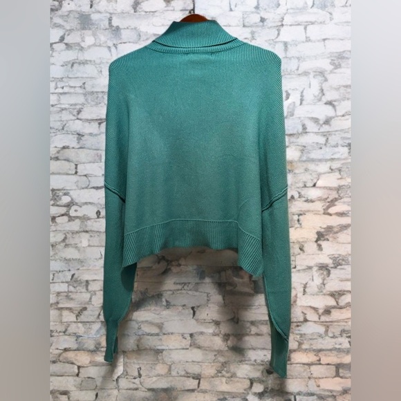 NWT WOMEN’S OVERSIZED COWL NECK RUBBER KNIT SWEATER TEAL BLUE SIZE M - Picture 3 of 4